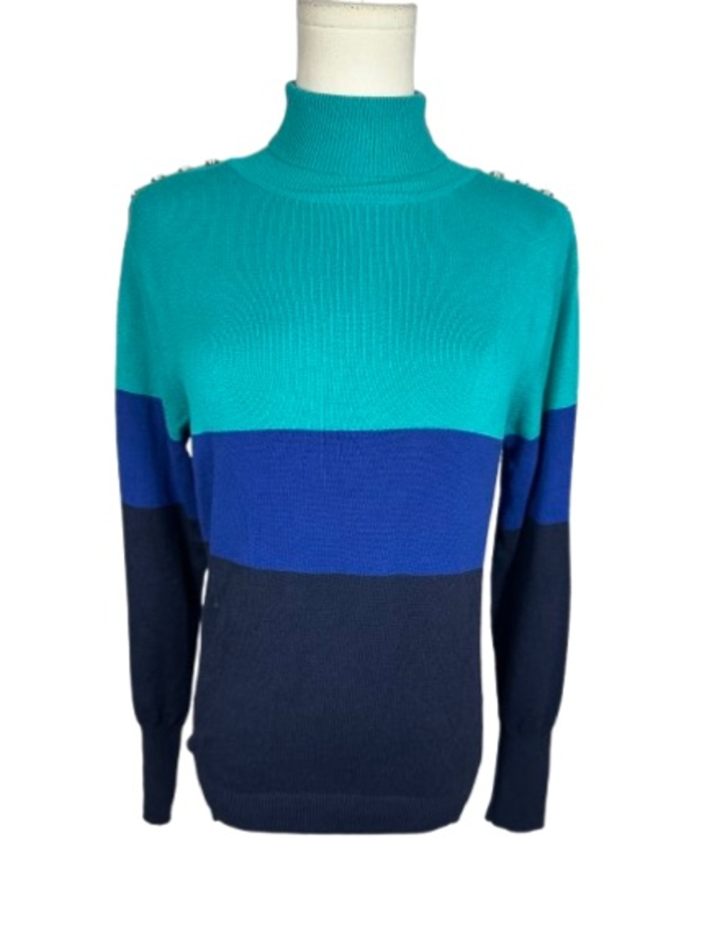 Joseph A Teal, Royal Blue & Navy Colorblocked Turtleneck Sweater